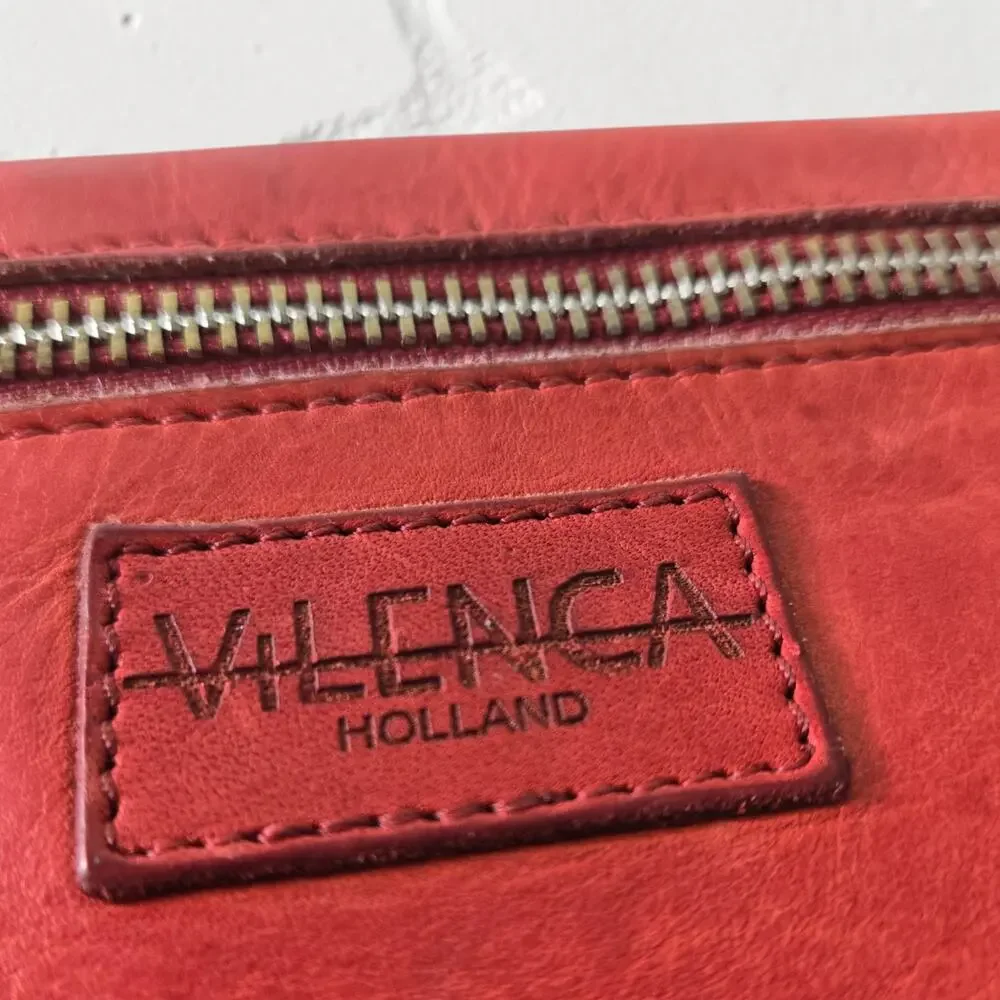 Vilenca Holland Wallet Red Leather Woven Soft Pocket Slots Basketweave Organizer